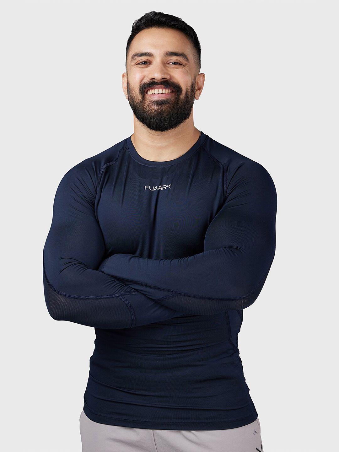 fuaark men navy blue moisture wicking compression t-shirt