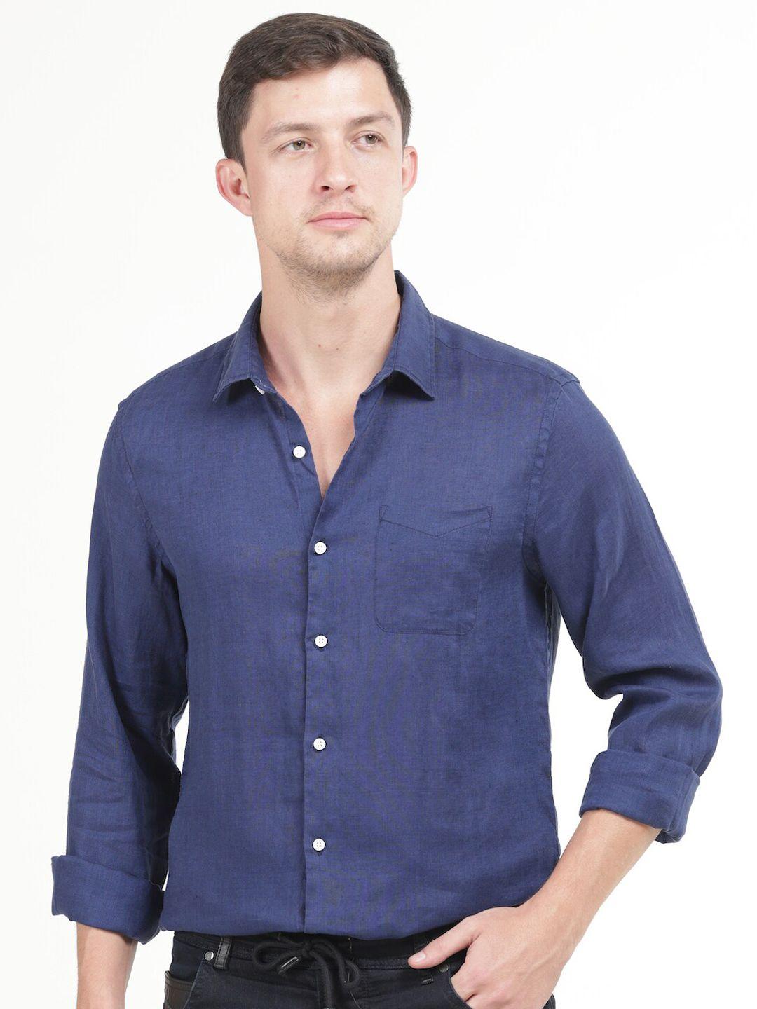 poe smart slim fit pure linen casual shirt