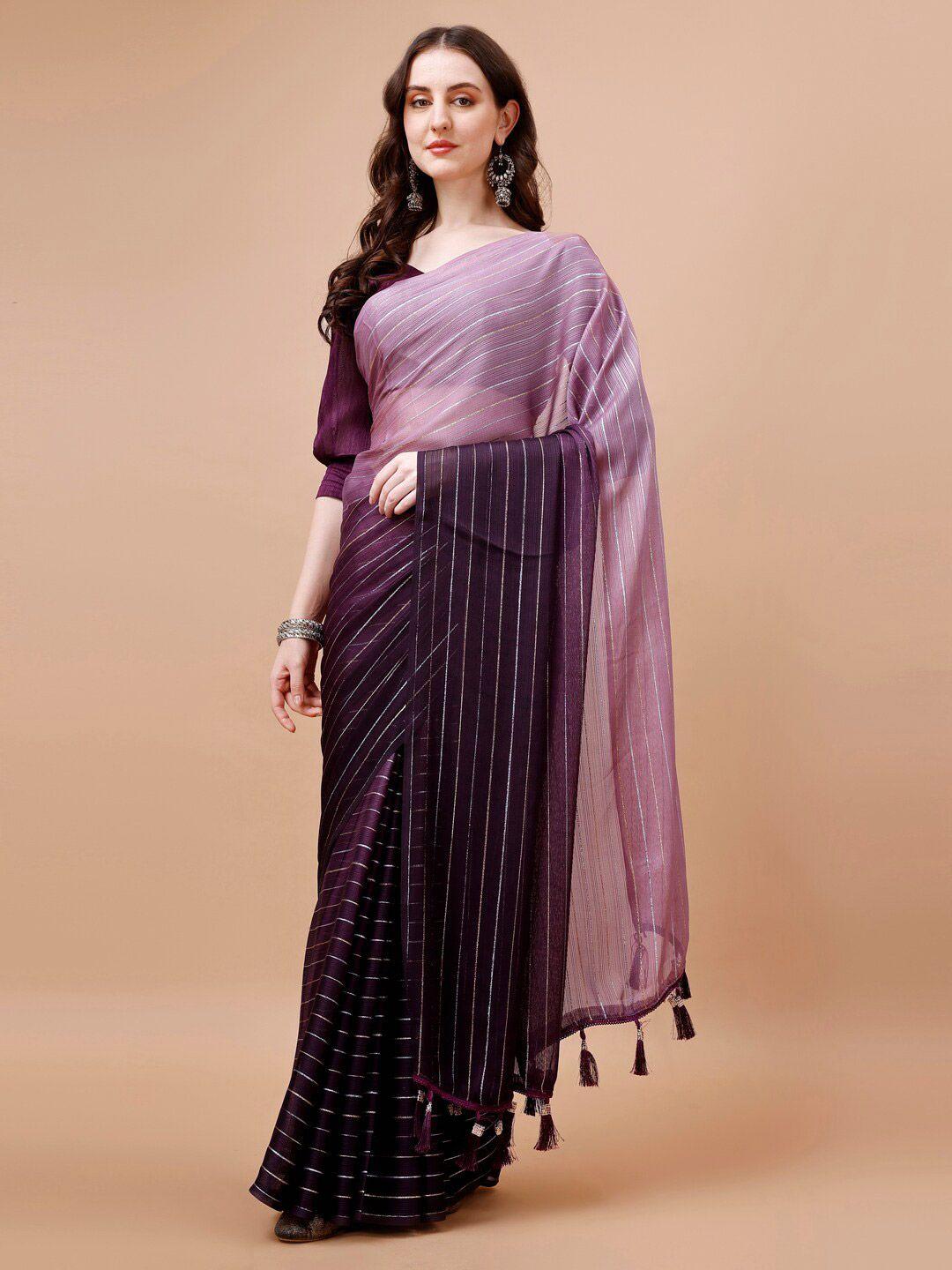 mitera purple striped zari pure chiffon saree