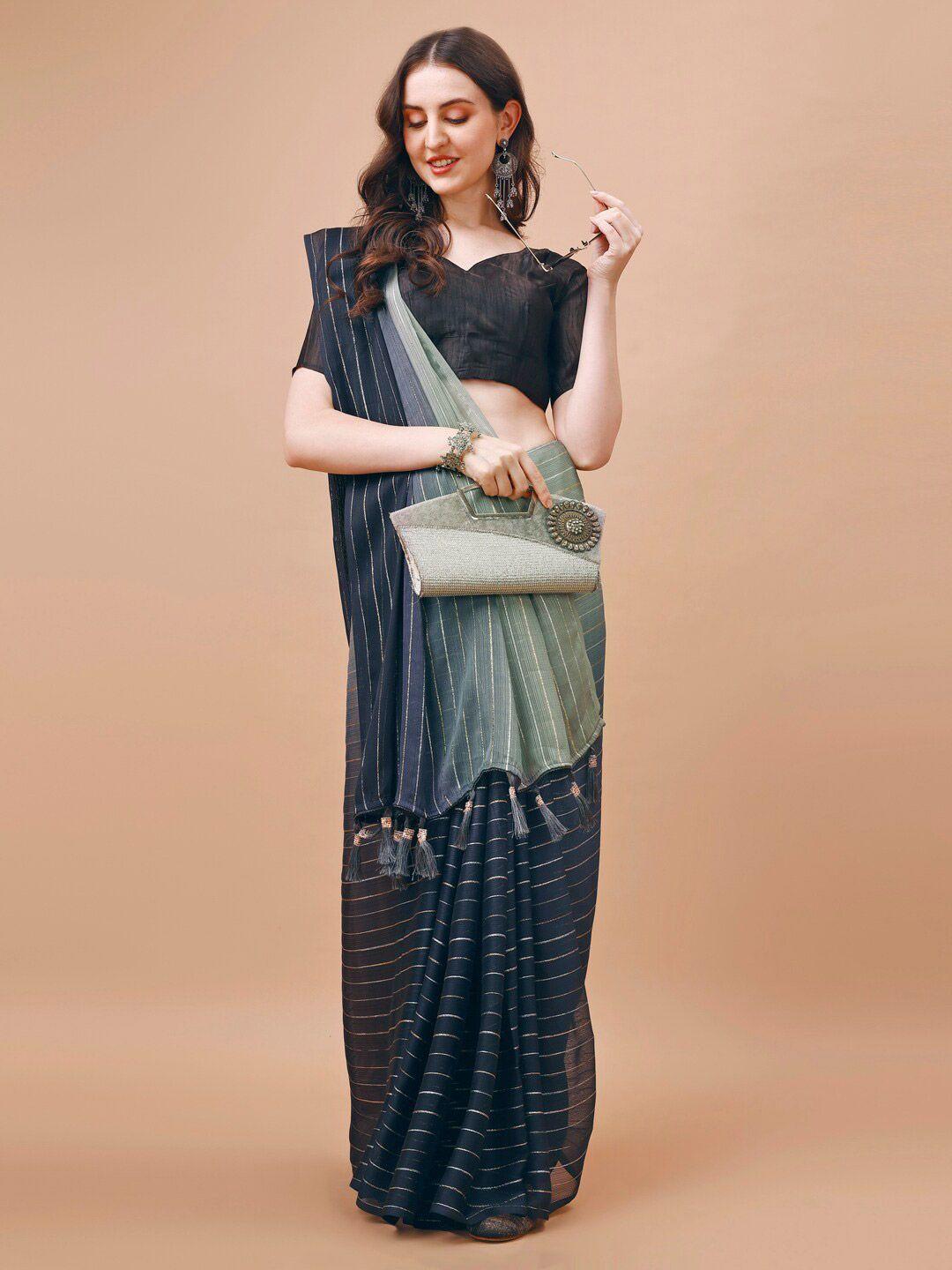 mitera navy blue striped zari pure chiffon saree