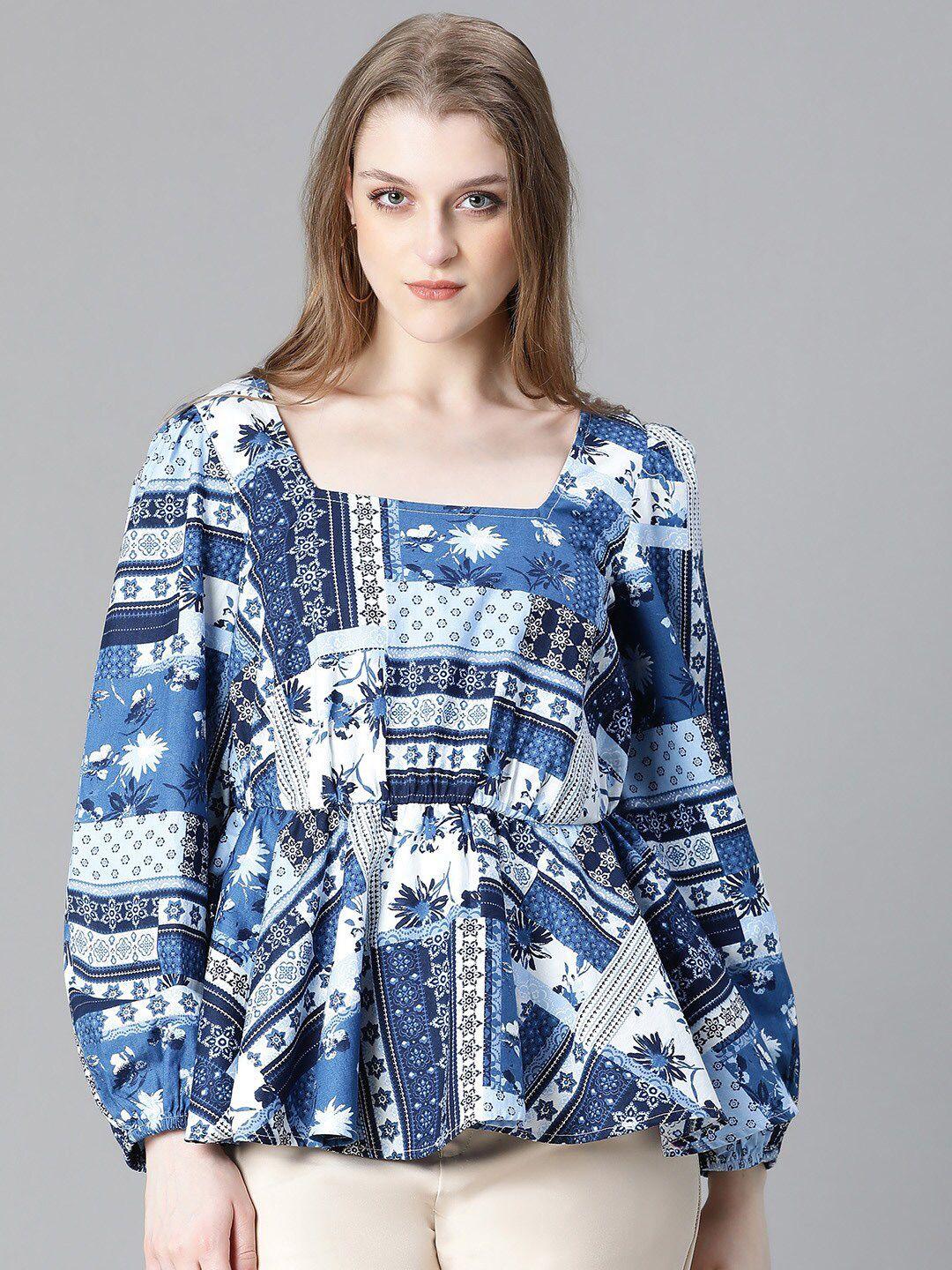 oxolloxo blue & blue geometric print organic cotton top