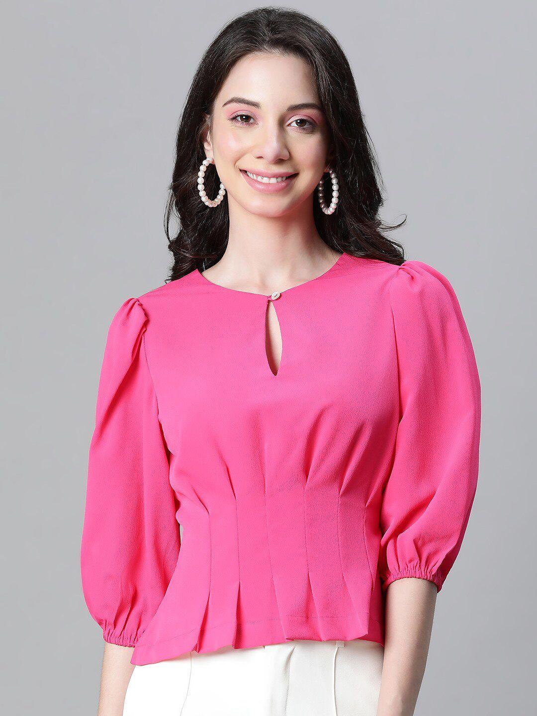 oxolloxo keyhole neck puff sleeves gathered peplum top