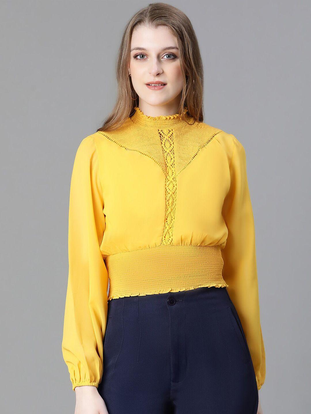 oxolloxo yellow & yellow georgette blouson crop top