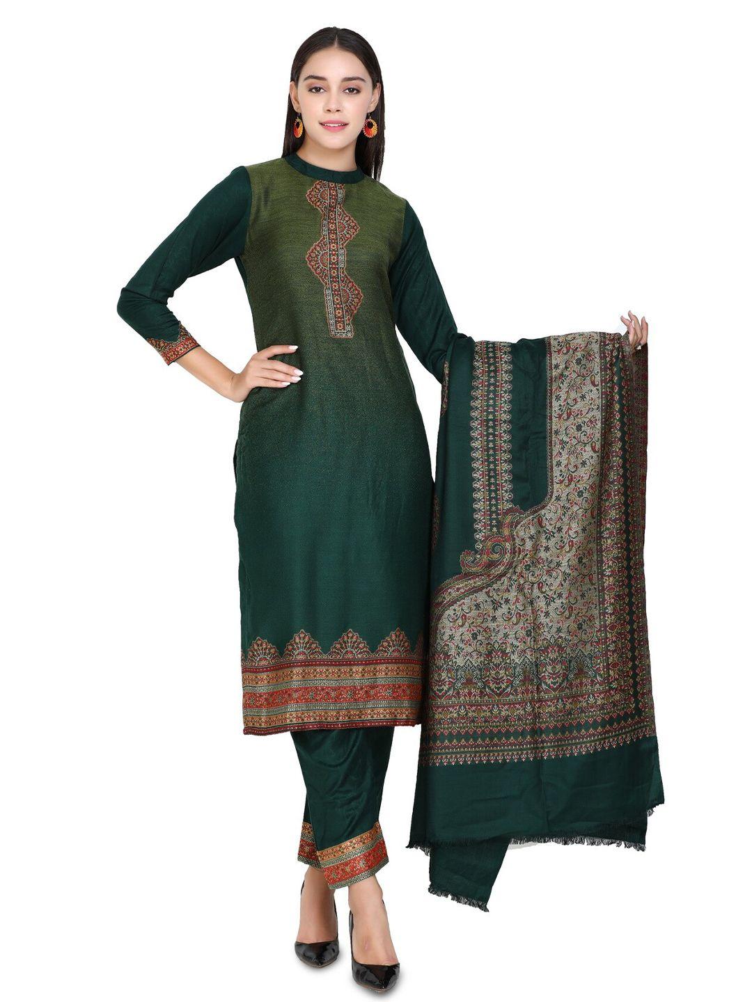 kidar green embroidered viscose rayon unstitched dress material