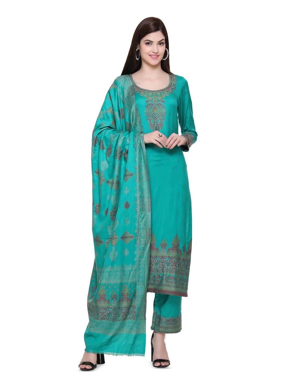 kidar sea green embroidered viscose rayon unstitched dress material