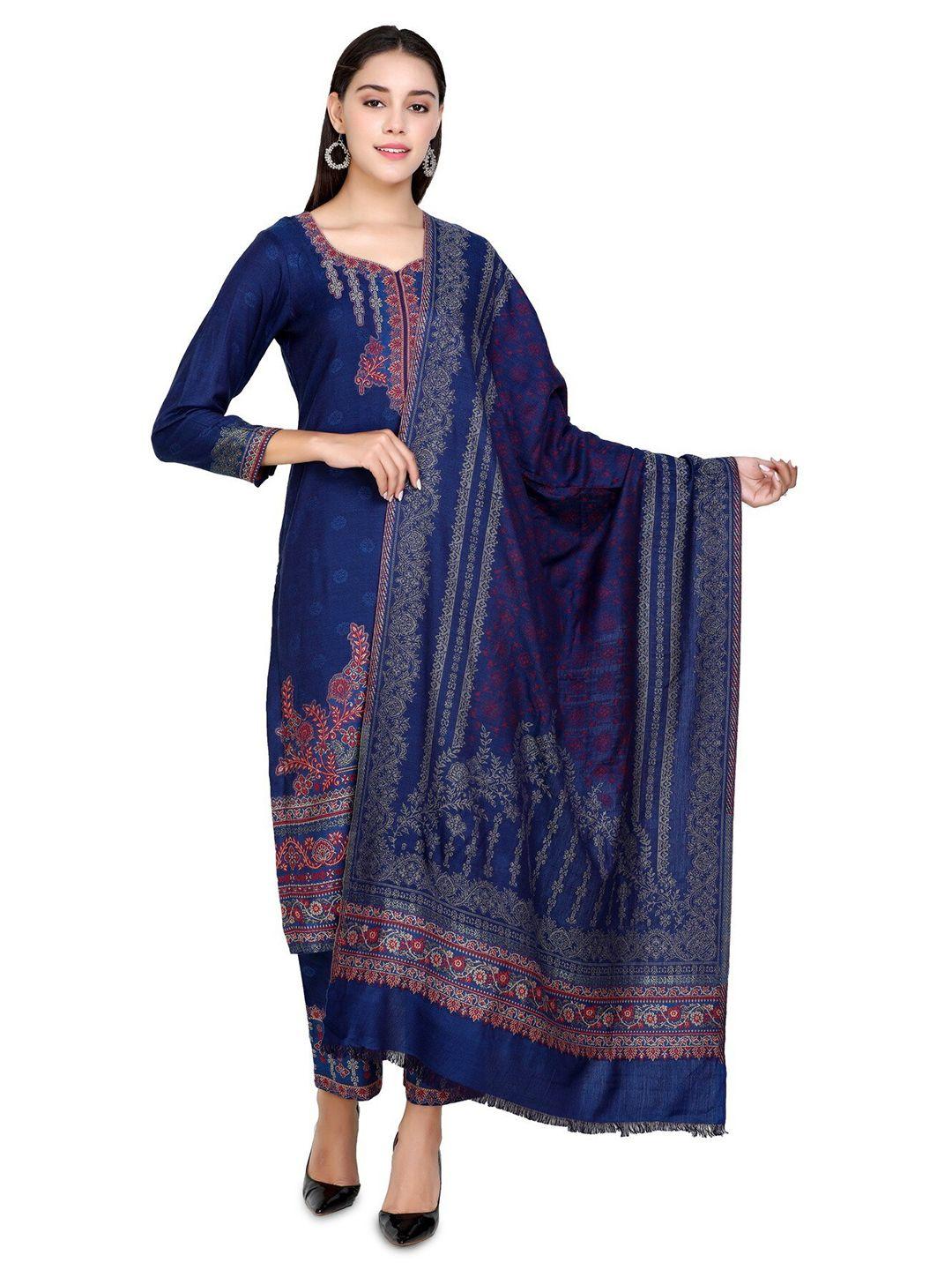 kidar navy blue embroidered viscose rayon unstitched dress material