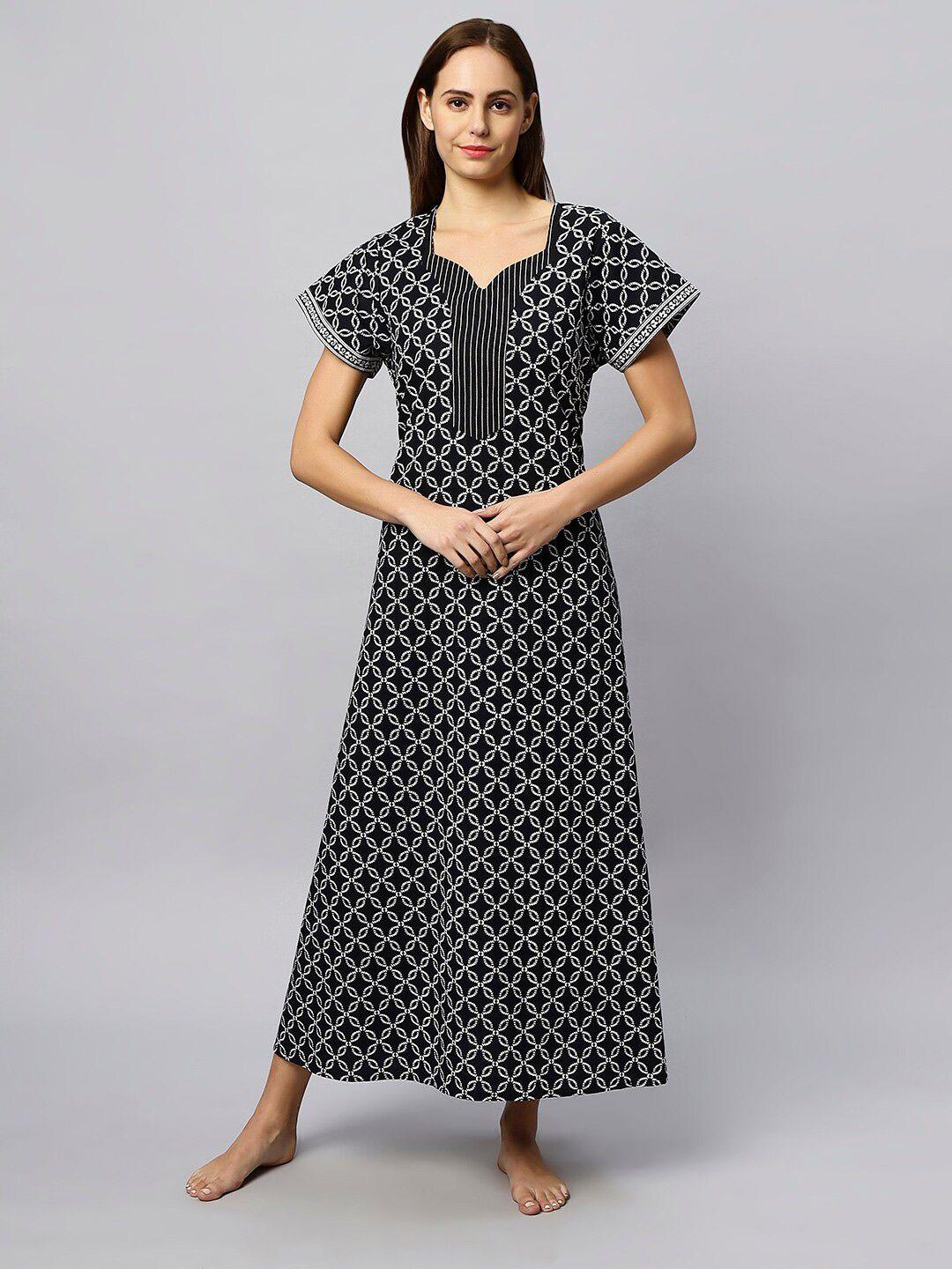 etc black geometric printed pure cotton maxi nightdress