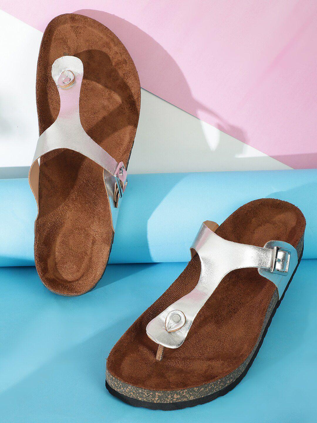 mozafia t-strap flats with buckle detail