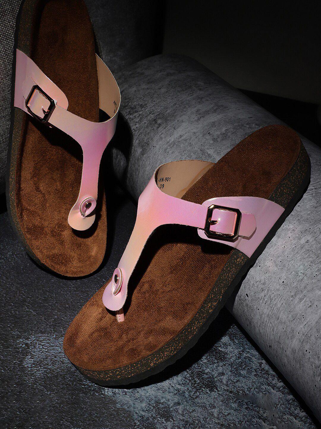 mozafia t-strap flats with buckle detail