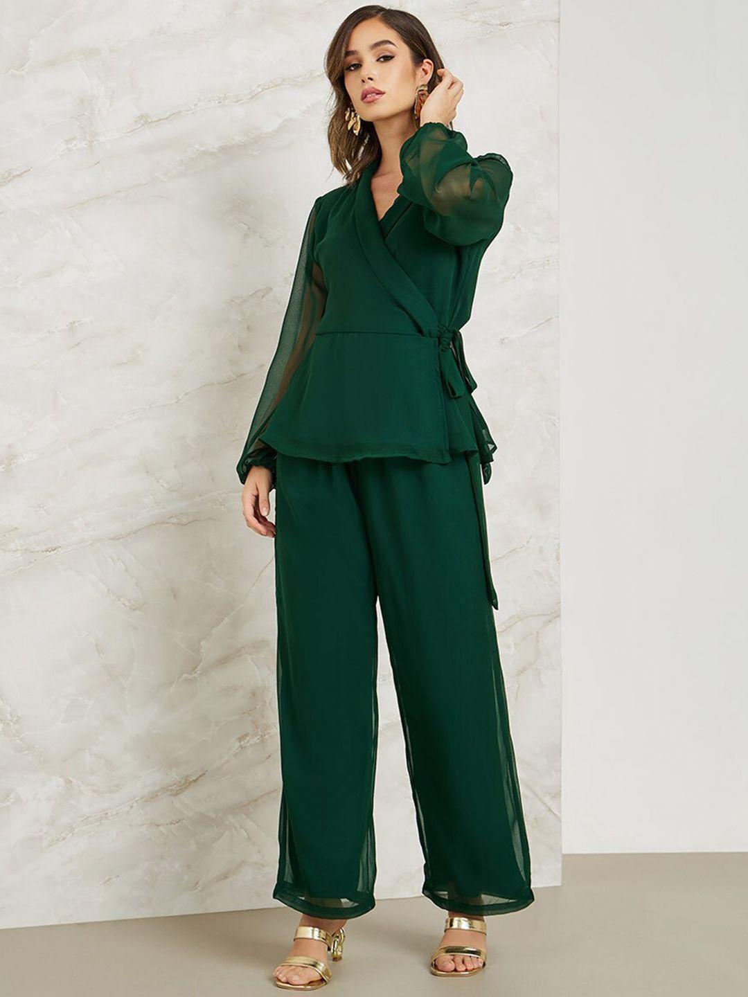 styli v-neck wrap top with trousers