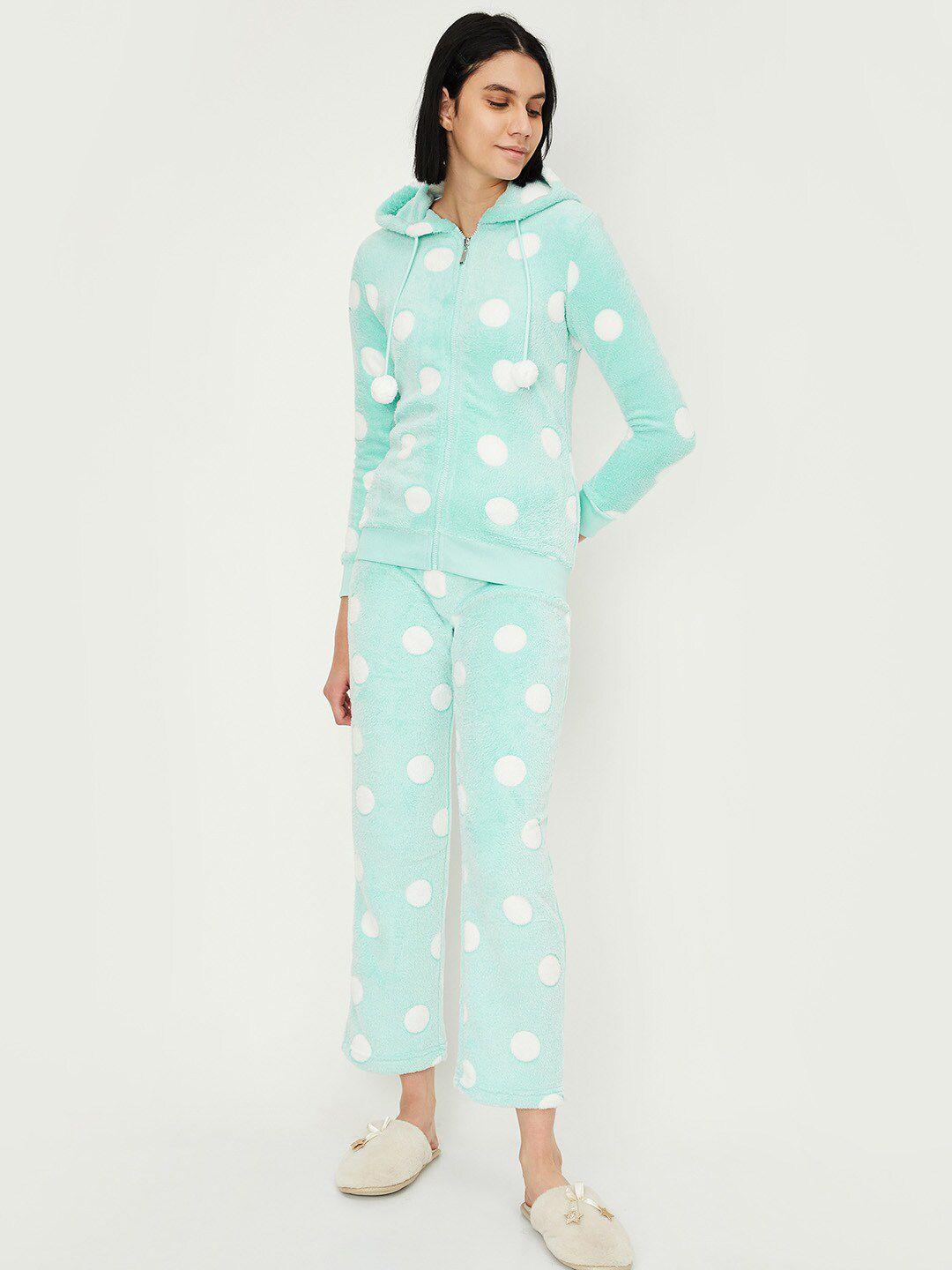 max polka dot printed hooded night suit