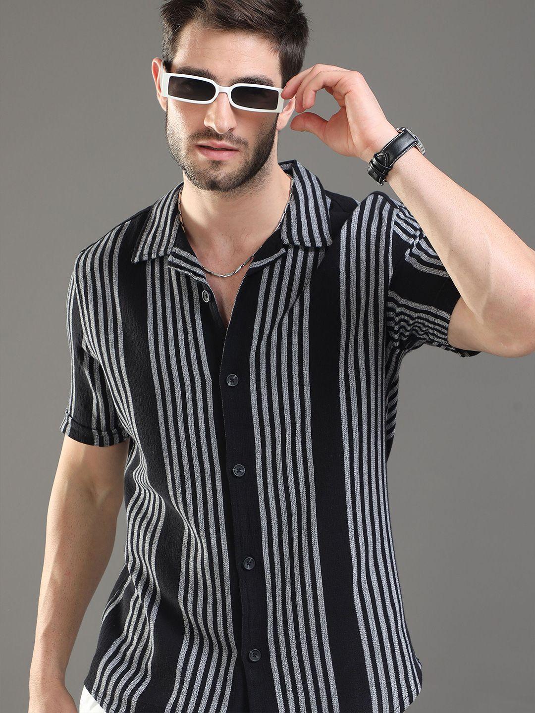 here&now slim fit vertical striped cotton casual shirt