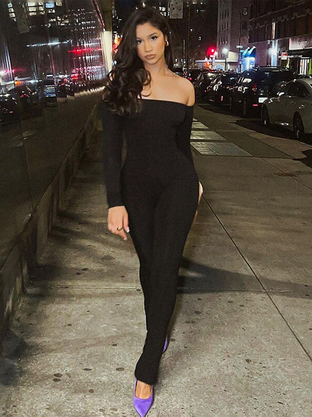 stylecast black off-shoulder long sleeves basic jumpsuit