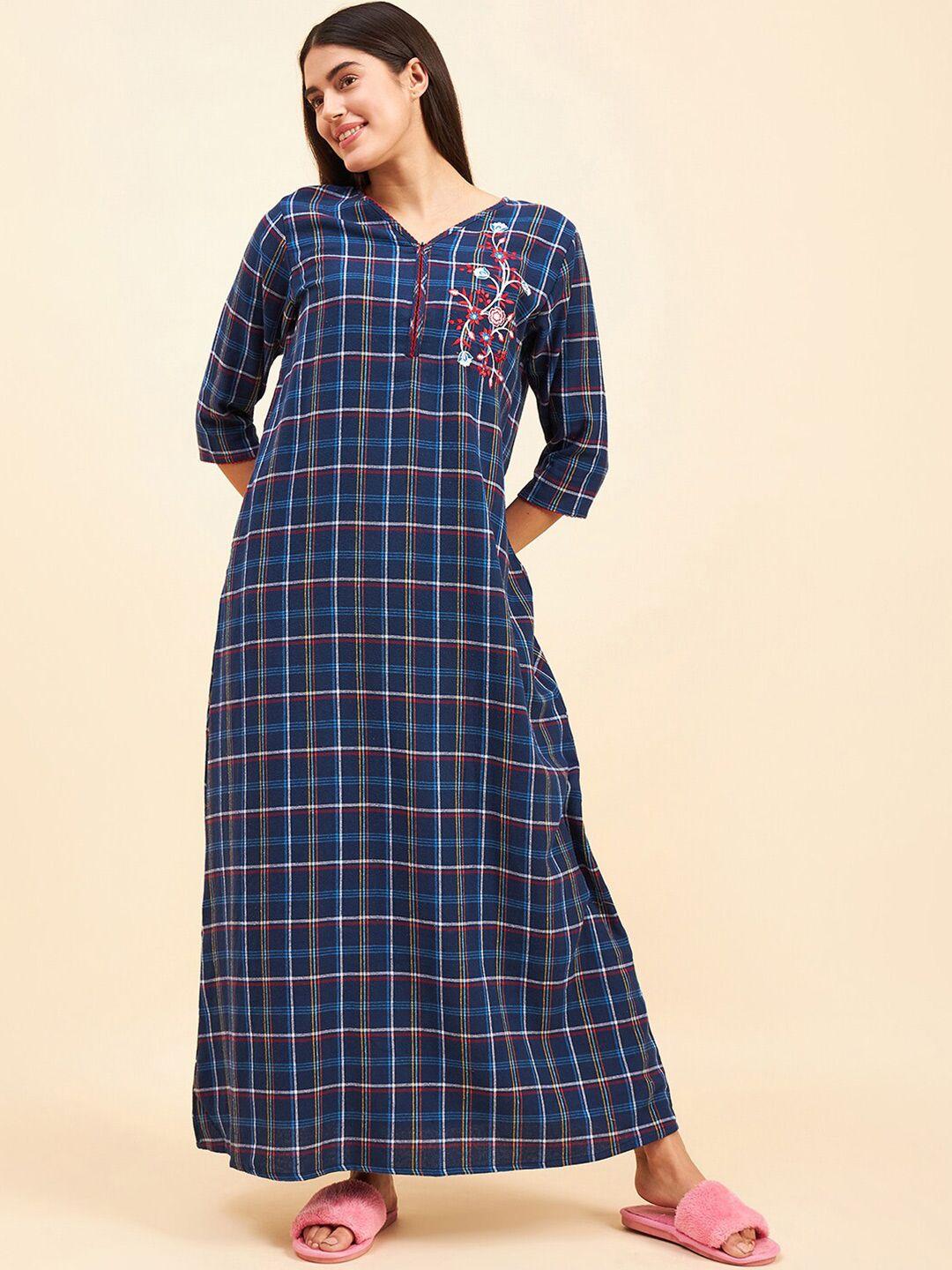 sweet dreams navy blue checked maxi nightdress