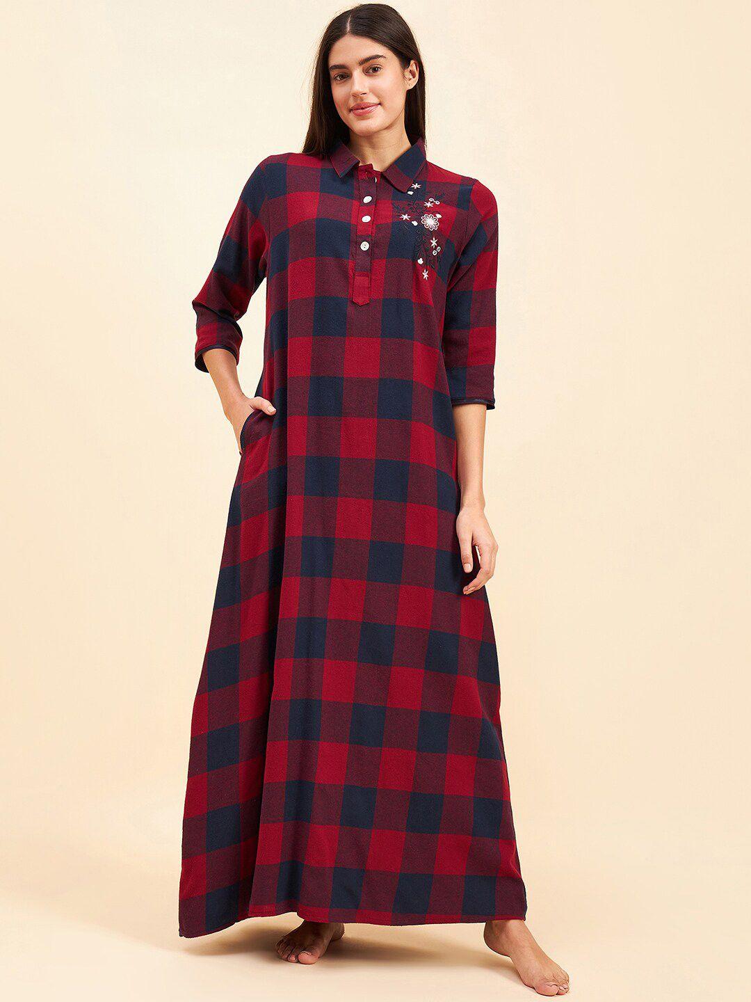 sweet dreams maroon checked maxi nightdress