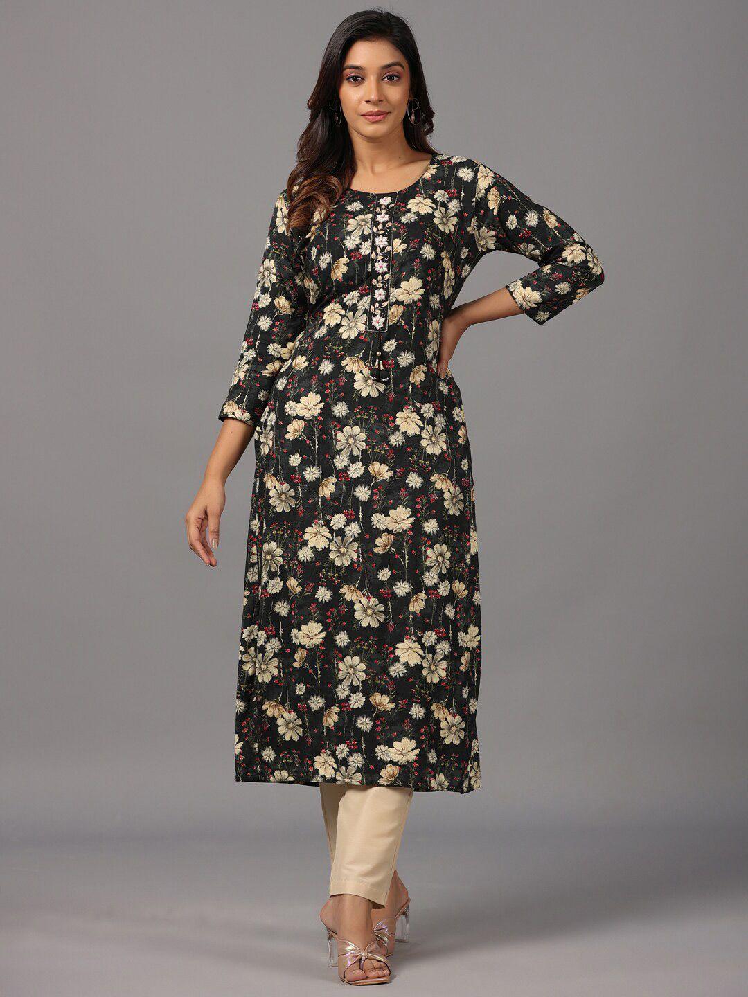 amchoor women black floral printed floral kurta