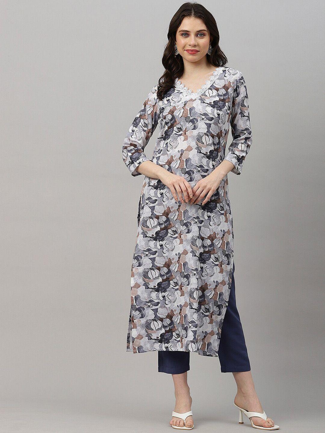 kalini floral printed straight kurta with trouser