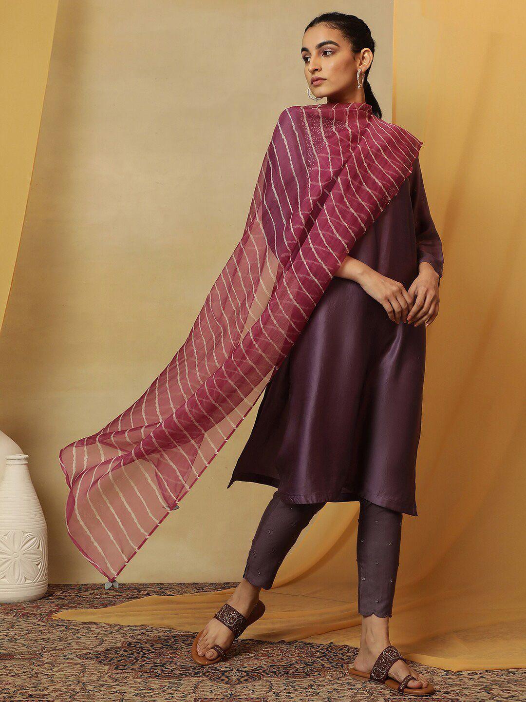 w striped silk & organza dupatta