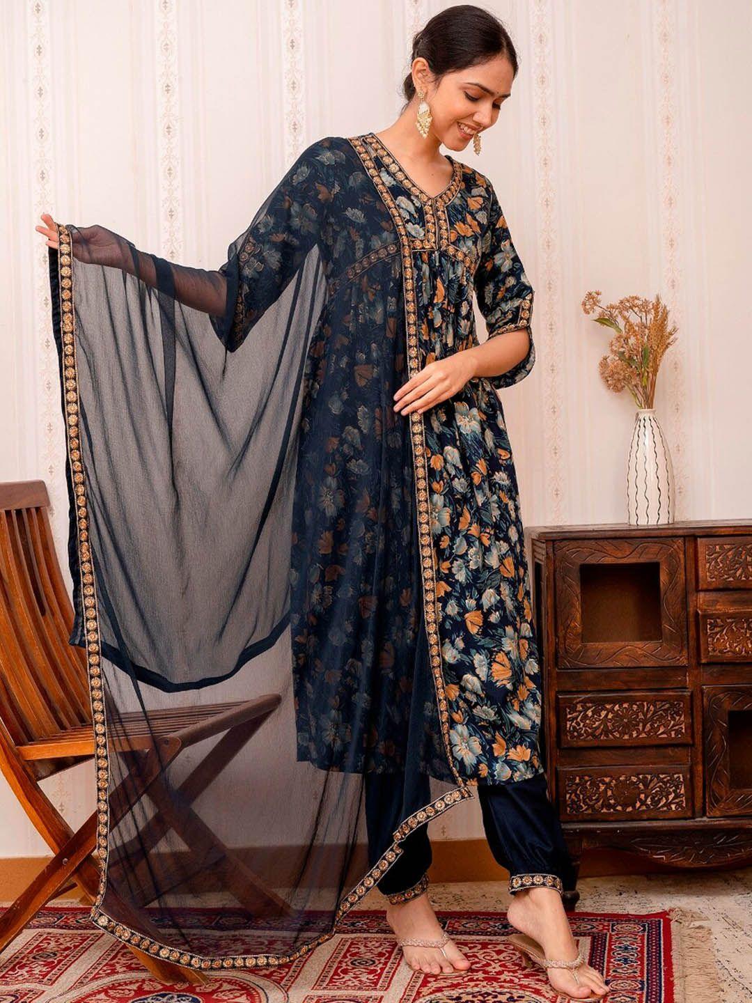 prakhya women blue kurta with dupatta