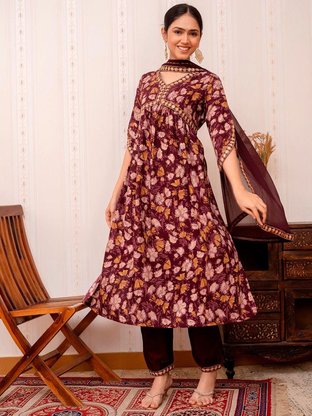 prakhya women maroon kurta with dupatta