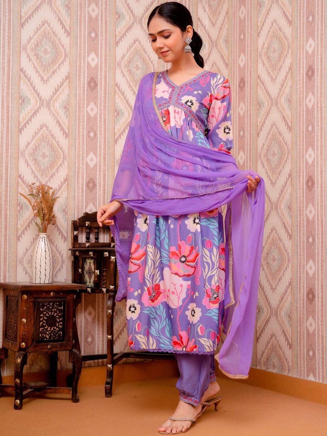 prakhya women purple pure cotton kurta with dupatta