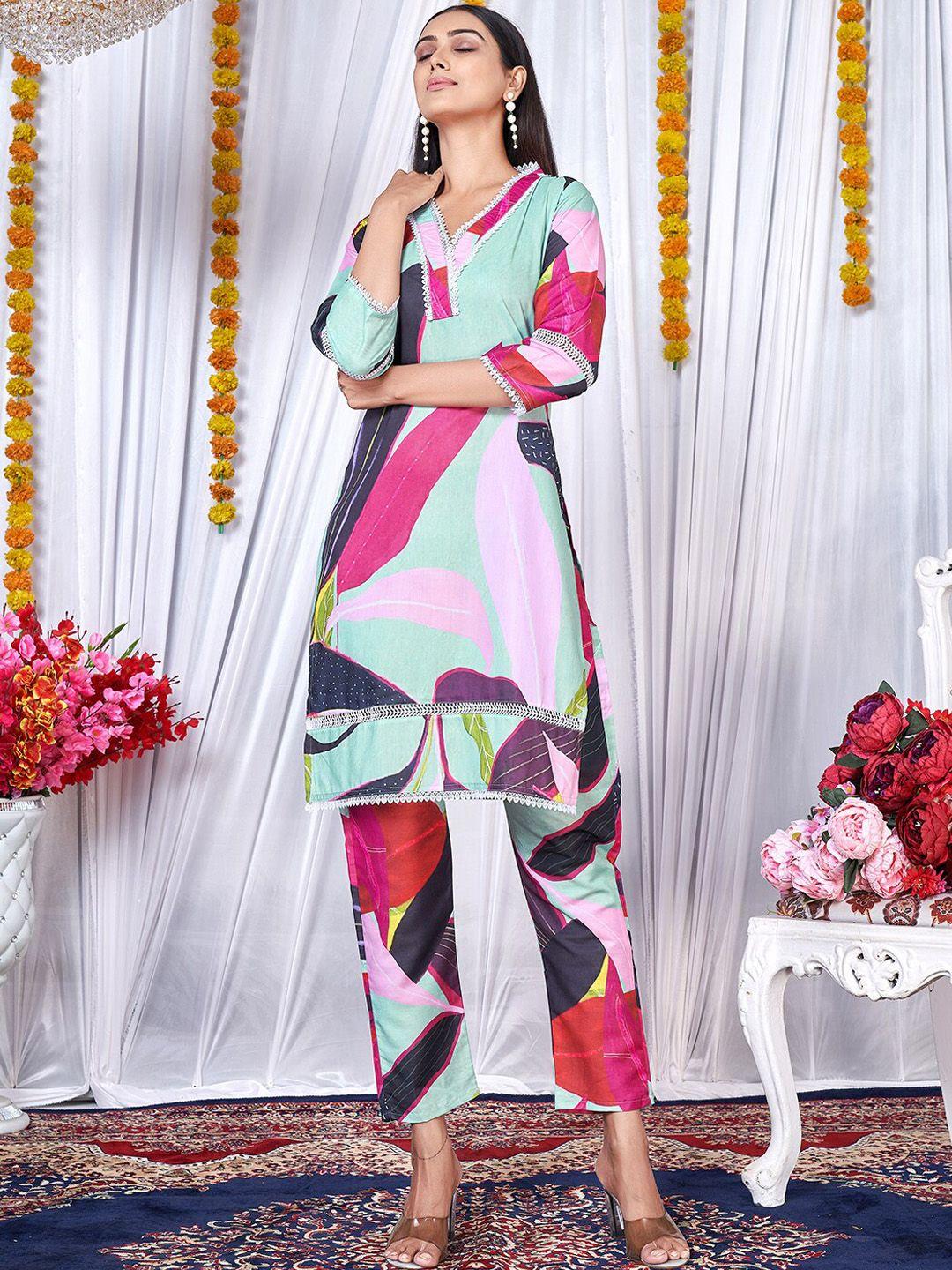 virah fashion women multicoloured printed kurta with trousers