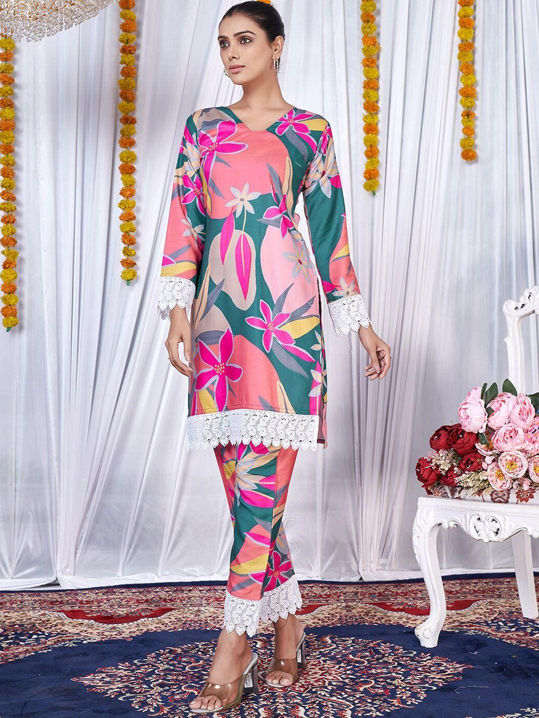 virah fashion women multicoloured printed kurta with trousers