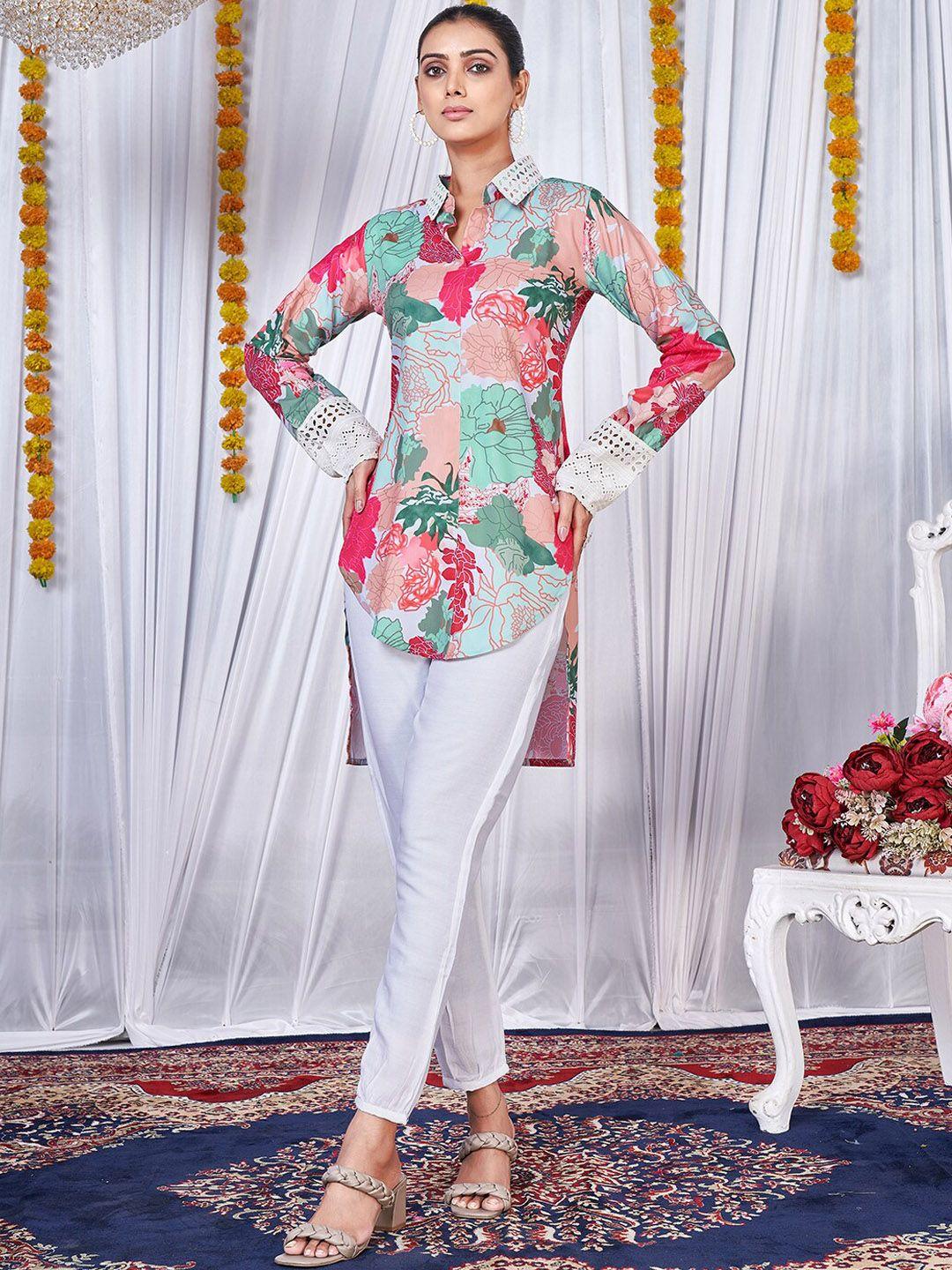 virah fashion women multicoloured printed kurta with trousers