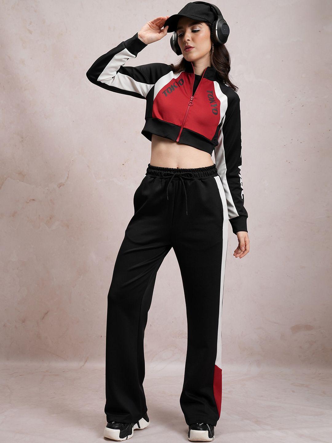 tokyo talkies zipper crop sweatshirt with trousers co-ords