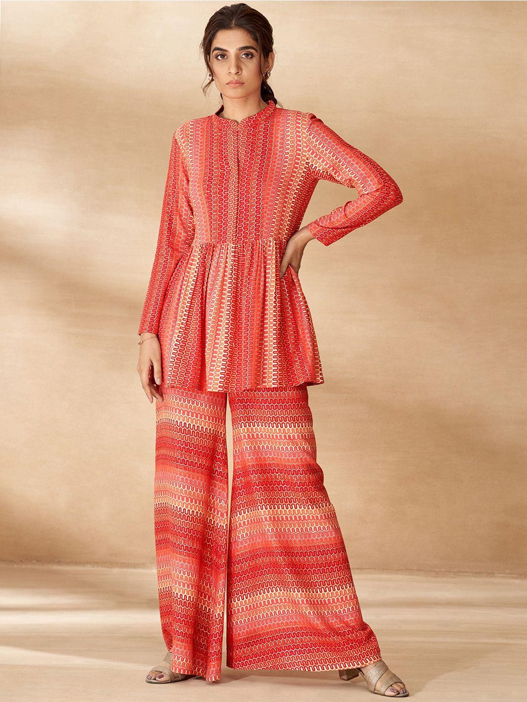 dresoul printed mandarin-collar long sleeves tunic with trouser