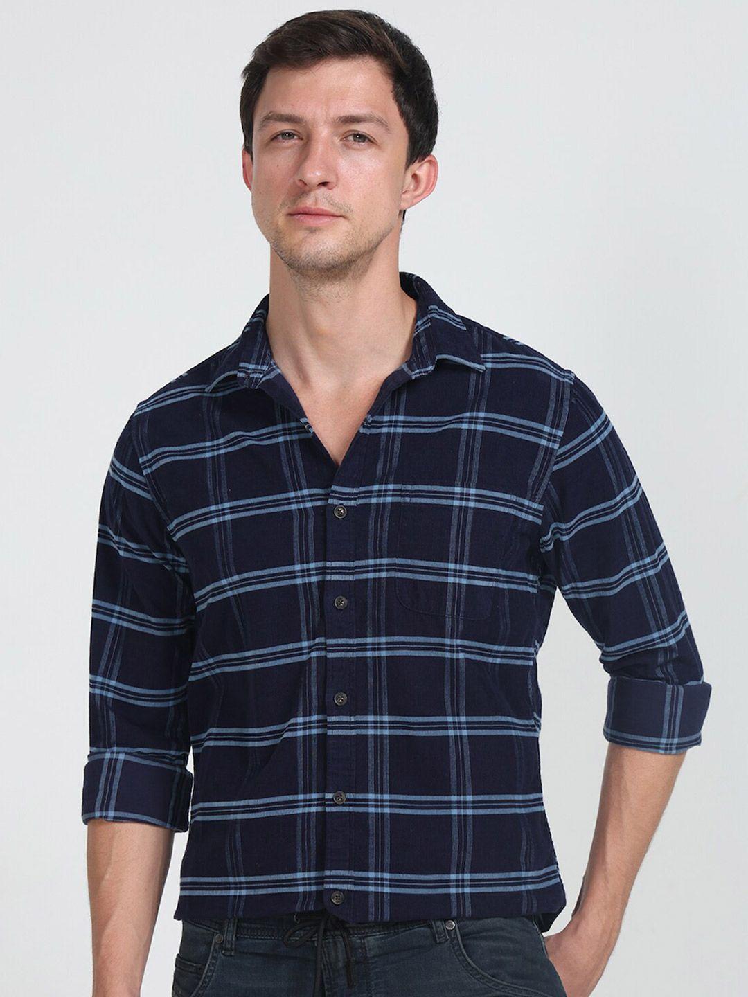 poe smart slim fit tartan checked pure cotton shirt