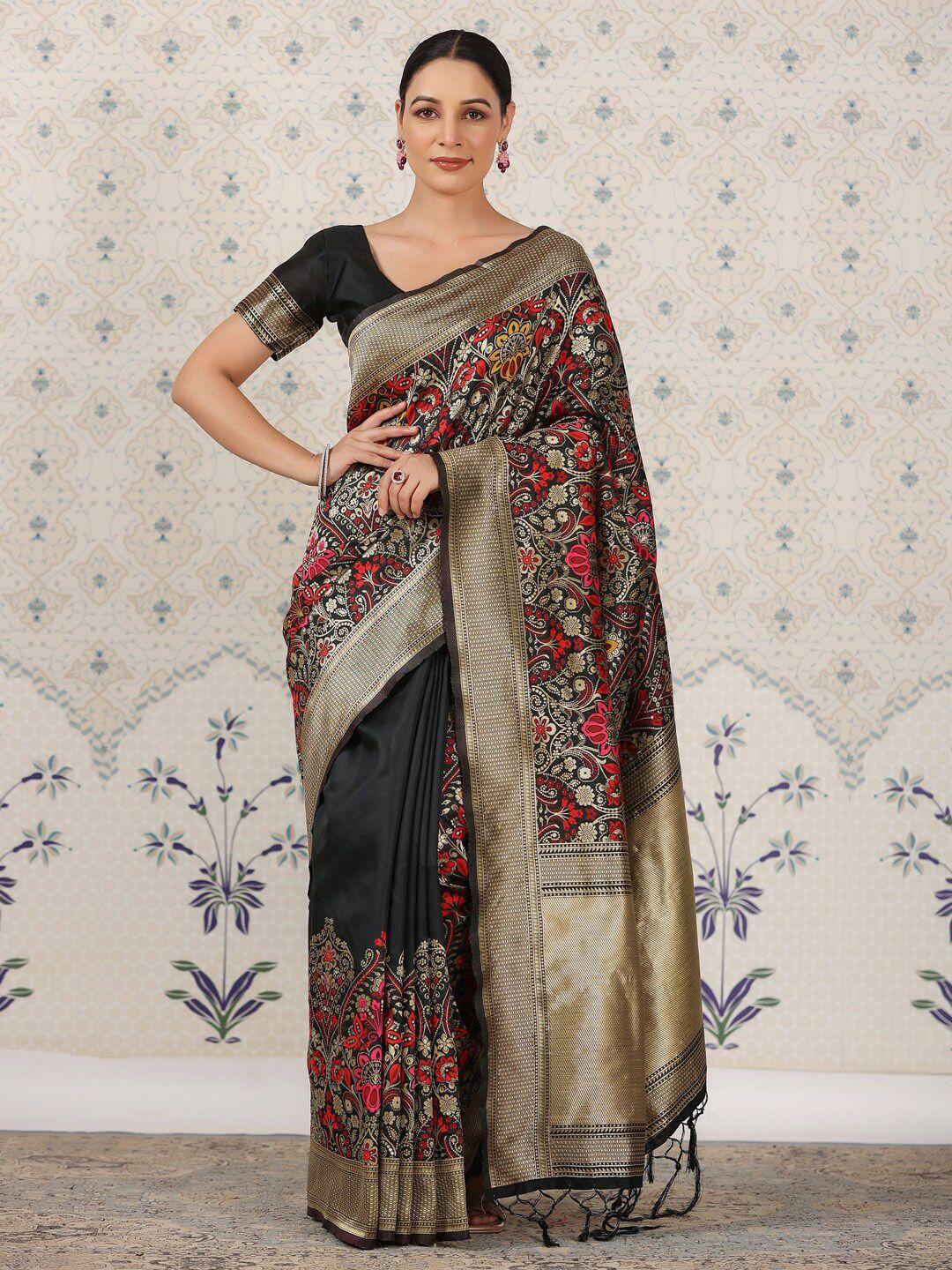 ode by house of pataudi black ethnic motifs zari pure silk banarasi saree