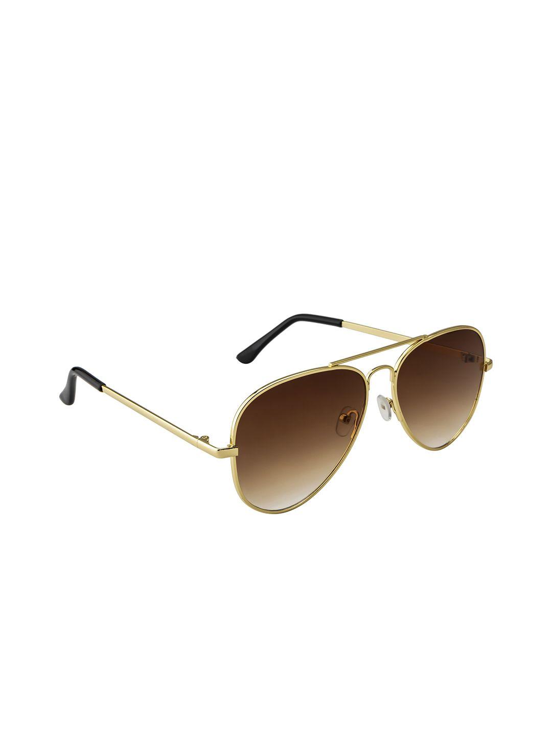 wrogn unisex grey lens & gold-toned aviator sunglasses with uv protected lens