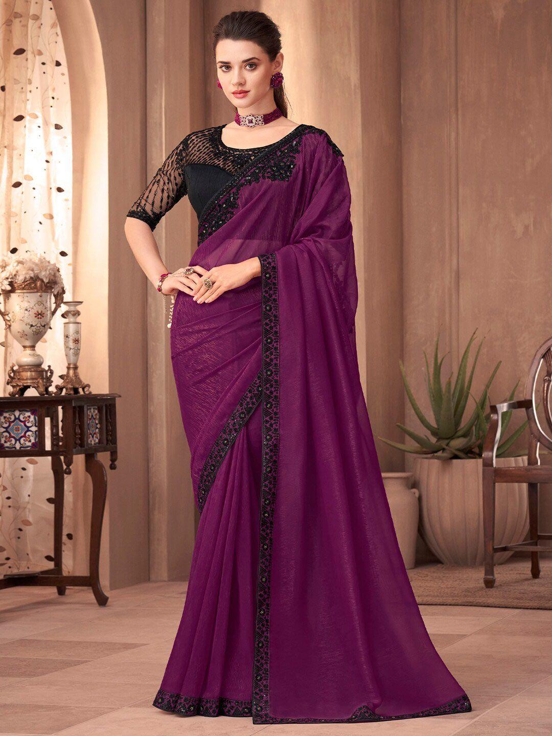 mitera magenta sequinned pure georgette designer saree