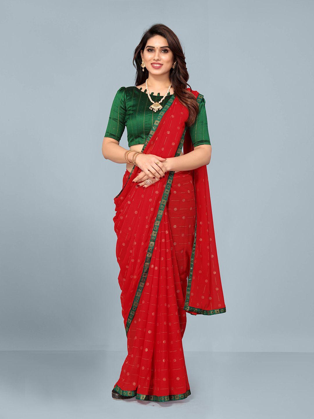 isha trade red polka dot pure georgette saree