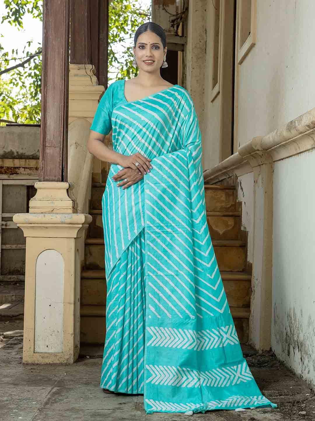 stylefables turquoise blue pure cotton saree