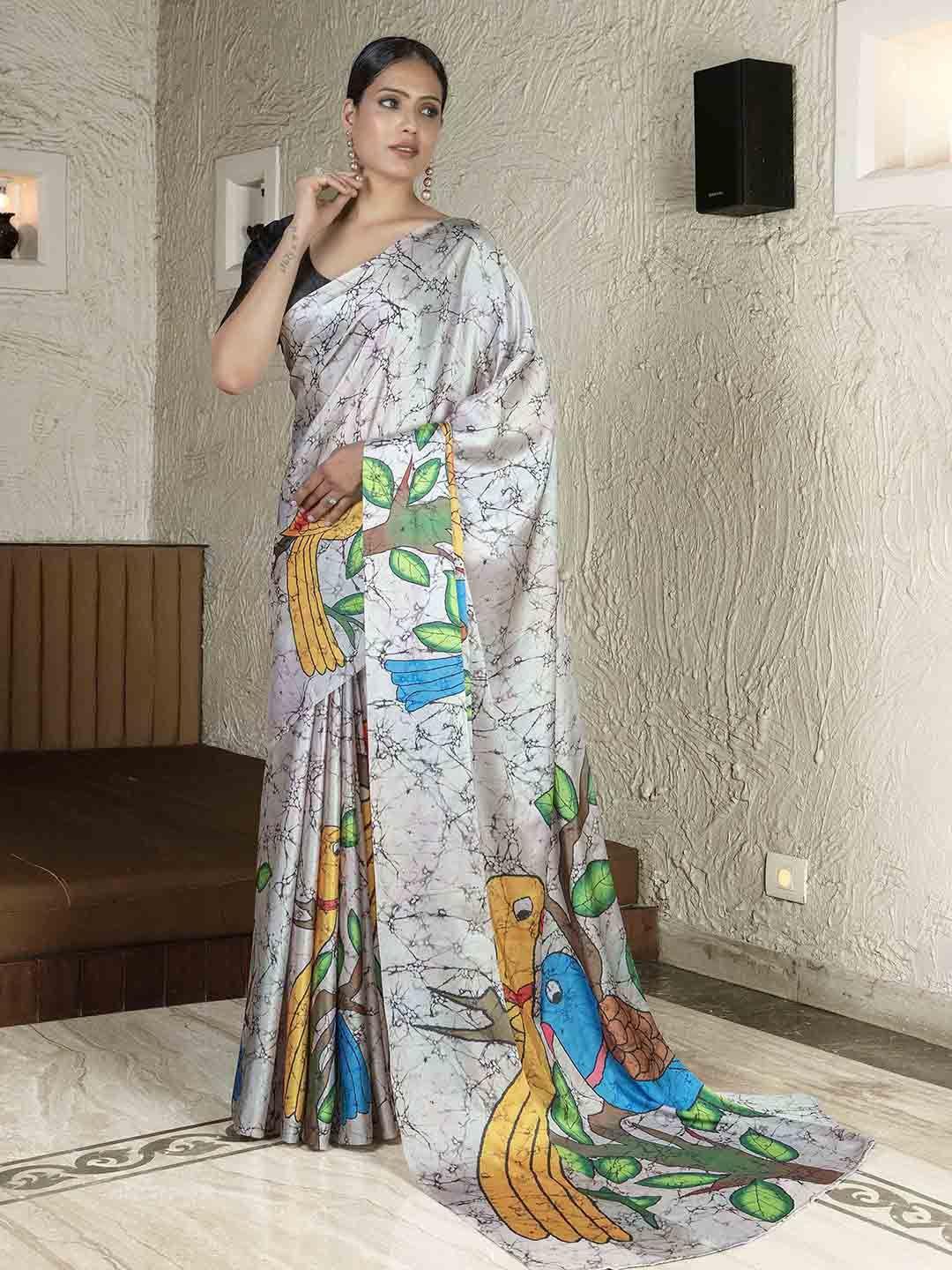 stylefables multicoloured satin saree