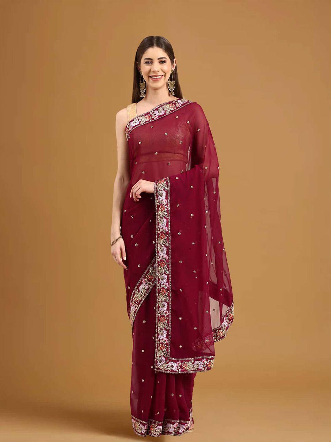 stylefables magenta poly georgette saree