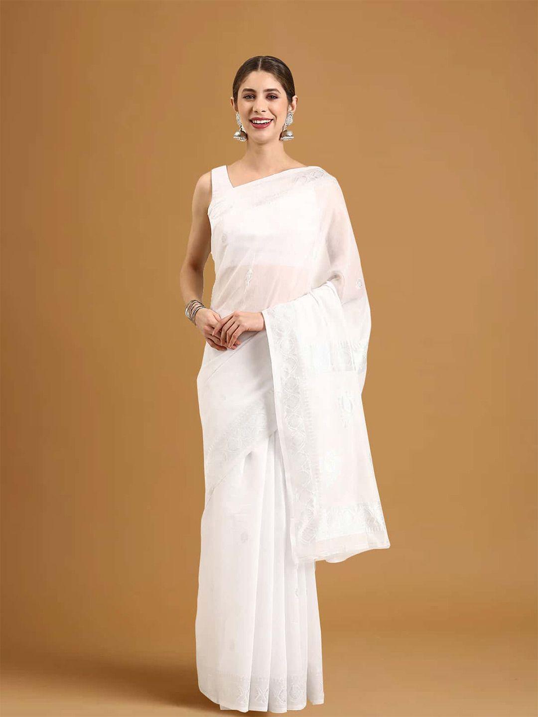 stylefables white pure crepe saree