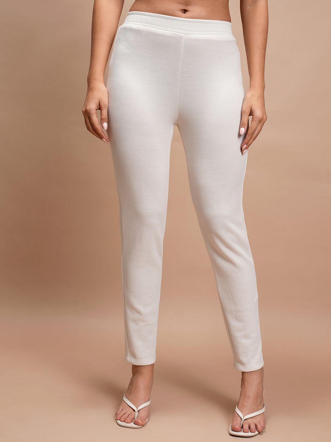 vishudh women cream-coloured trousers