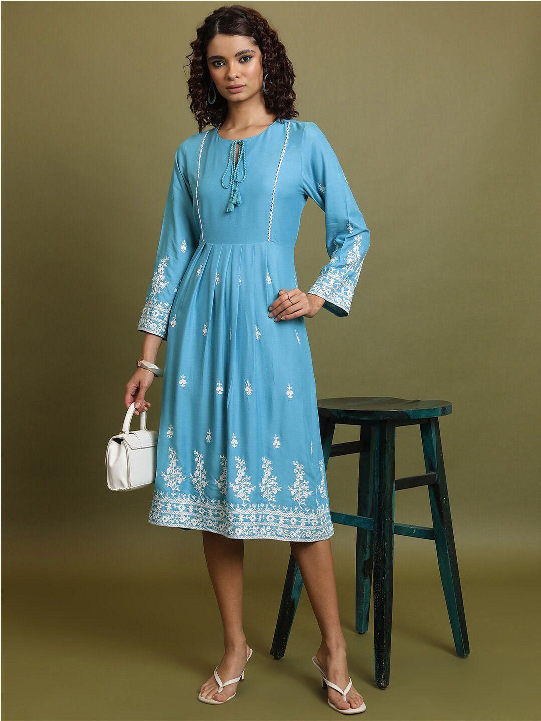 vishudh blue embroidered a-line mini dress