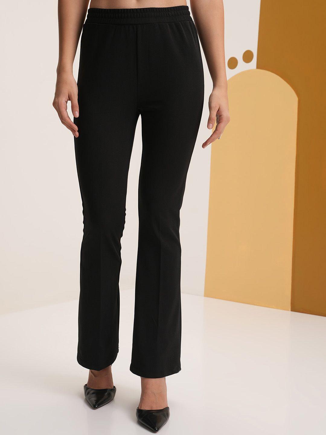 vishudh women black flared trousers