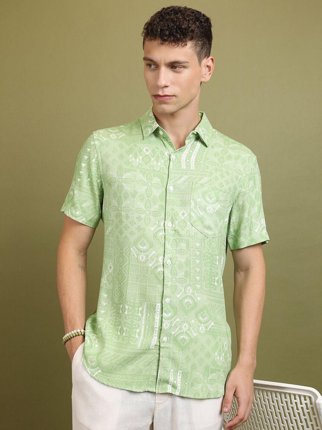 highlander ethnic motifs printed slim fit casual shirt