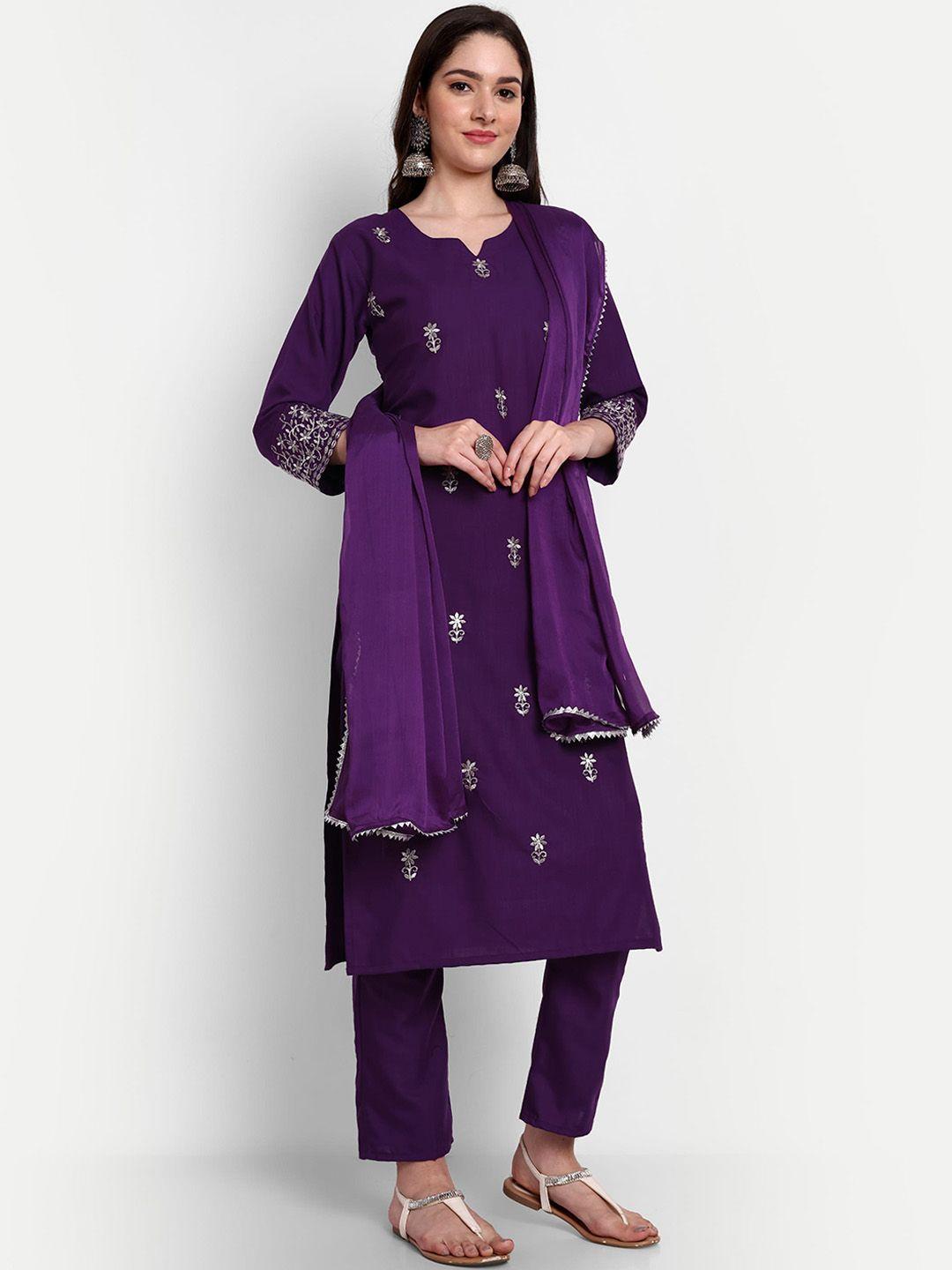 j.kanji ethnic motifs embroidered straight kurta with trousers & dupatta