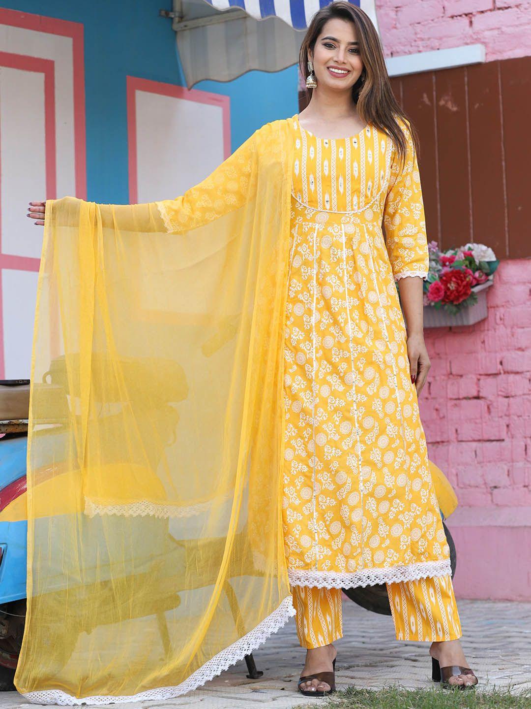 singni ethnic motifs printed kurta & trousers with dupatta