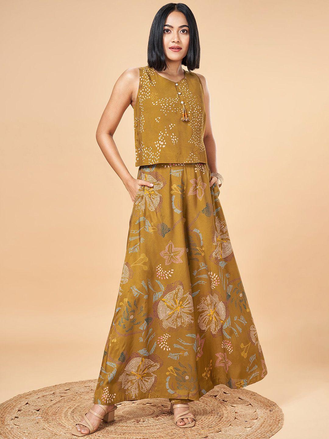 marigold lane floral printed top with flared palazzos