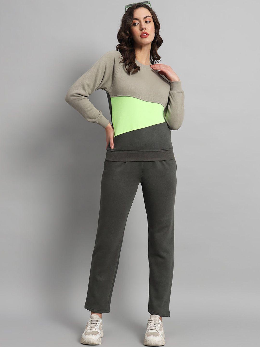 anti culture women colourblocked fleece tracksuits