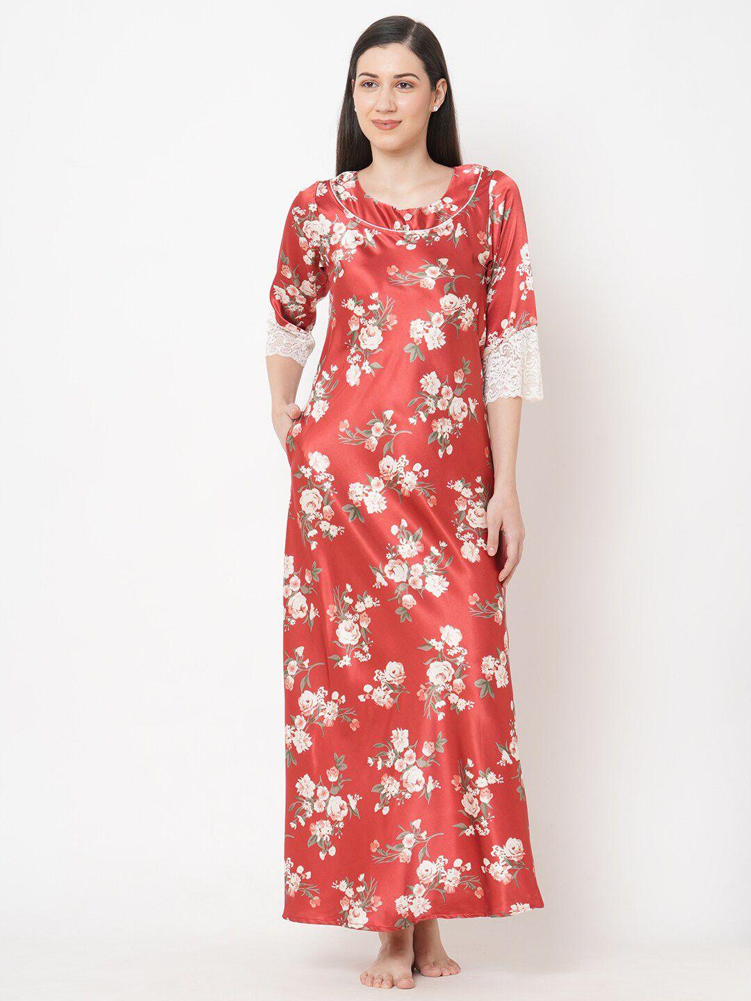 sweet dreams floral printed satin maxi nightdress