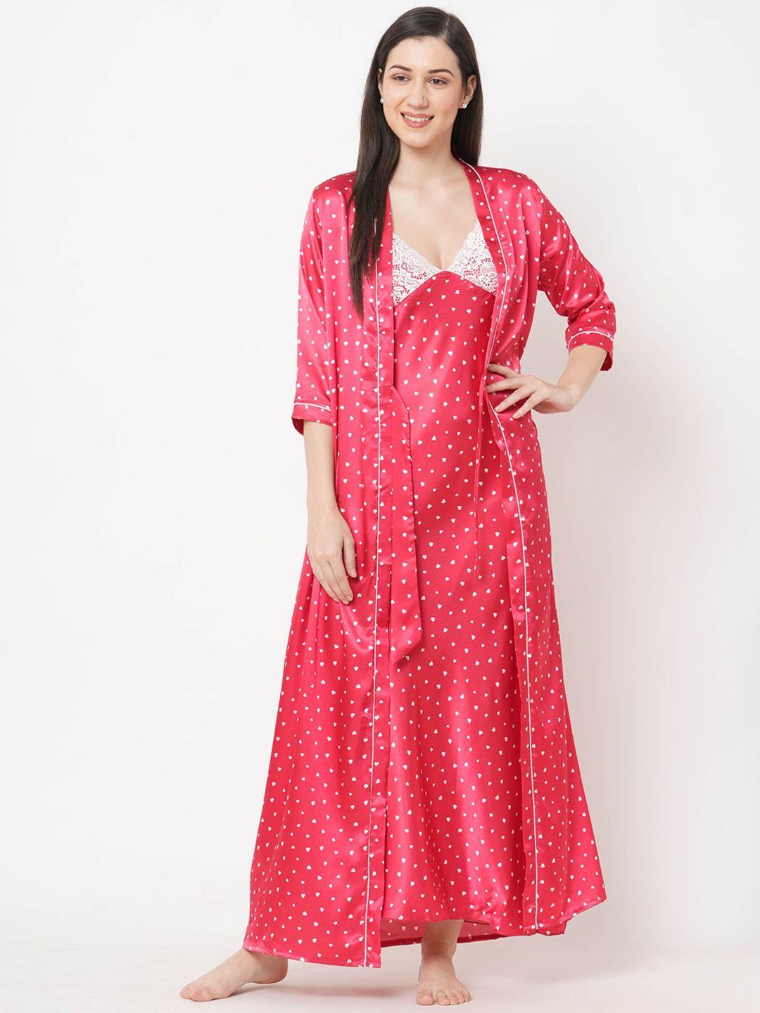 sweet dreams conversational printed satin maxi nightdress with robe