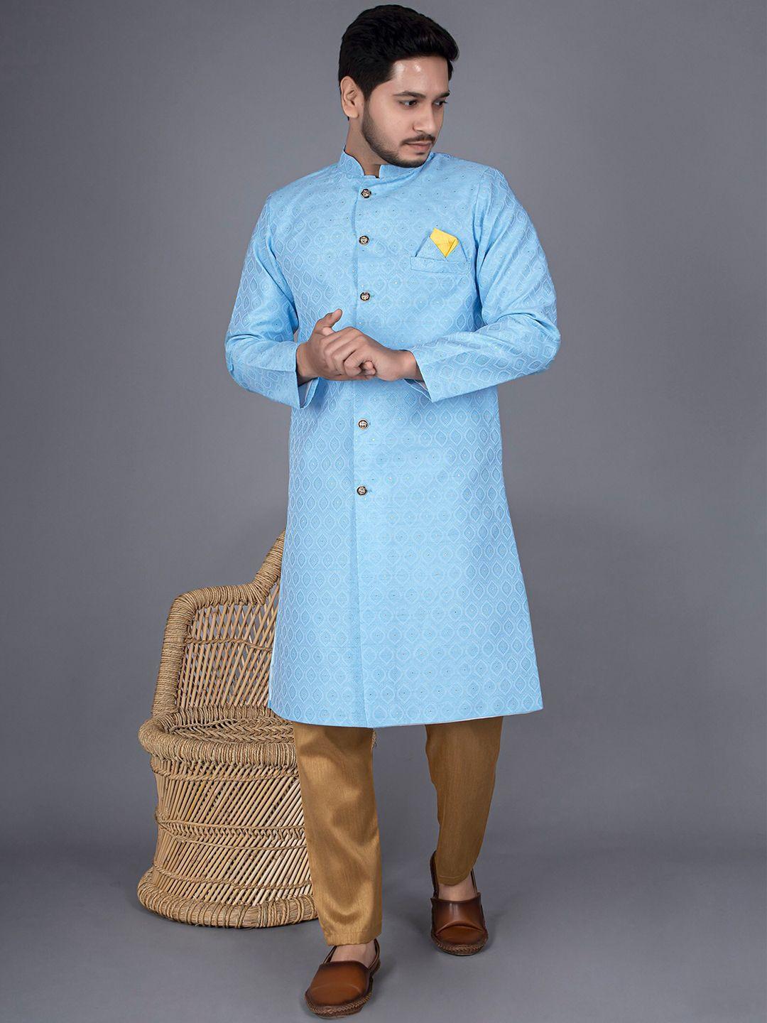 amzira self-design mandarin collar pure cotton sherwani set